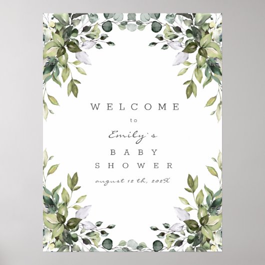Greenery Floral Welcome Baby shower Sign. Poster (Voorkant)