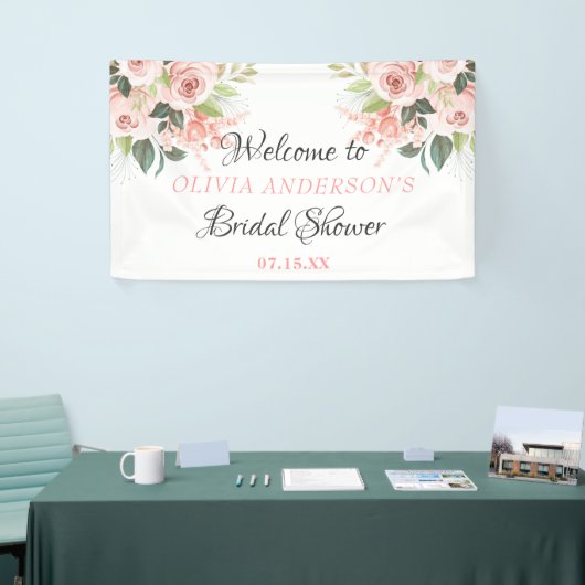 Greenery Flower Roze Waterverf Vrijgezellenfeest Spandoek (Beurs)