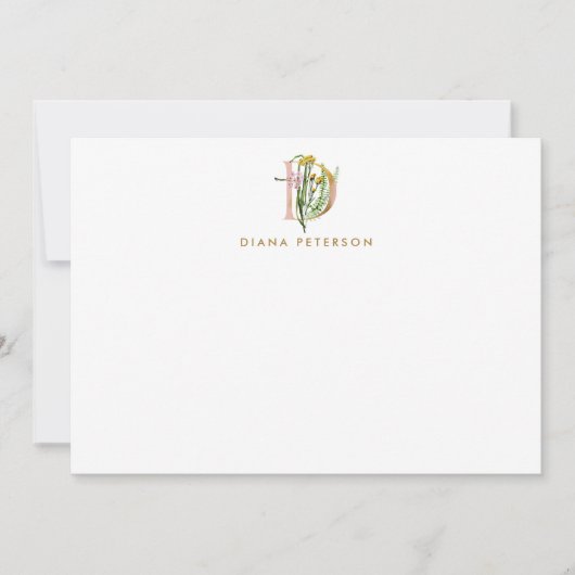 Greenery & Flowers Monogram Letter D Persoonlijk Notitiekaartje (Voorkant)