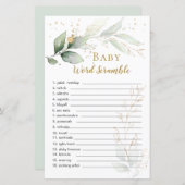 Greenery Foliage Baby Word Scramble Paper Sheet (Voorkant / Achterkant)
