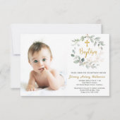 Greenery foliage Baptism Photo Invitation Card Bedankkaart (Voorkant)