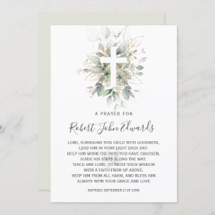Greenery Foliage Gender Neutral Baptism Prayer Kaart