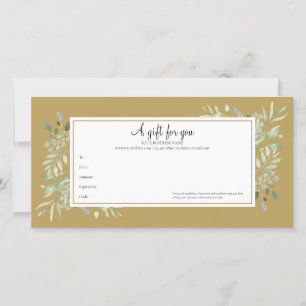 Greenery Foliage Gold Business Gift Certificate