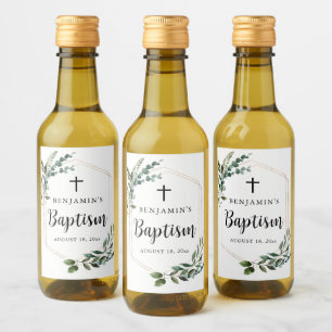 Greenery Foliage Gold Cross Baptism Wijnlabel Wijn Etiket