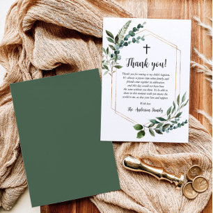 Greenery Foliage Gold Cross Baptisme Hartelijk dan Kaart