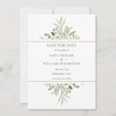 Greenery Foliage Gold Geometric Photo Wedding Save The Date (Voorkant)