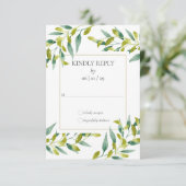 Greenery Foliage Gold Geometric Wedding RSVP Card (Staand voorkant)