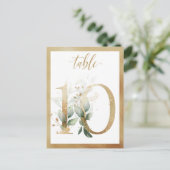 Greenery Foliage Gold Table Numbers, Tabel 10 Card Briefkaart (Staand voorkant)