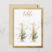 Greenery Foliage Gold Table Numbers, Tabel 11 Card Briefkaart (Voorkant / Achterkant)