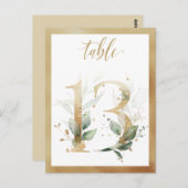 Greenery Foliage Gold Table Numbers, Tabel 13 Card Briefkaart (Voorkant / Achterkant)