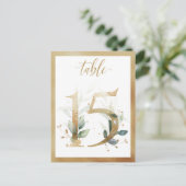 Greenery Foliage Gold Table Numbers, Tabel 15 Card Briefkaart (Staand voorkant)