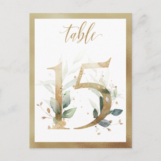 Greenery Foliage Gold Table Numbers, Tabel 15 Card Briefkaart (Voorkant)