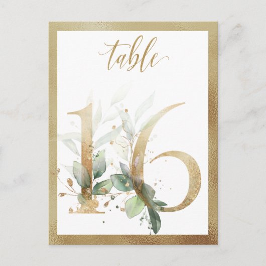 Greenery Foliage Gold Table Numbers, Tabel 16 Card Briefkaart (Voorkant)