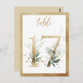 Greenery Foliage Gold Table Numbers, Tabel 17 Card Briefkaart (Voorkant / Achterkant)