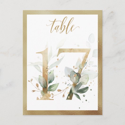 Greenery Foliage Gold Table Numbers, Tabel 17 Card Briefkaart (Voorkant)