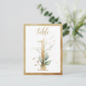 Greenery Foliage Gold Table Numbers, Tabel 1 Card Briefkaart (Staand voorkant)
