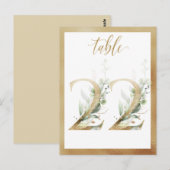 Greenery Foliage Gold Table Numbers, Tabel 22 Card Briefkaart (Voorkant / Achterkant)