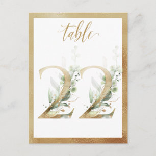 Greenery Foliage Gold Table Numbers, Tabel 22 Card Briefkaart