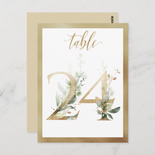 Greenery Foliage Gold Table Numbers, Tabel 24 Card Briefkaart (Voorkant / Achterkant)