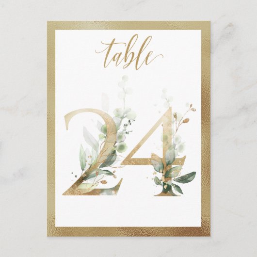 Greenery Foliage Gold Table Numbers, Tabel 24 Card Briefkaart (Voorkant)