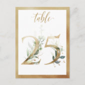 Greenery Foliage Gold Table Numbers, Tabel 25 Card Briefkaart (Voorkant)