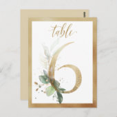 Greenery Foliage Gold Table Numbers, Tabel 6 Card Briefkaart (Voorkant / Achterkant)