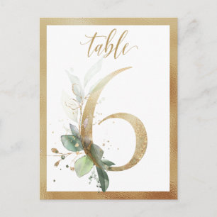 Greenery Foliage Gold Table Numbers, Tabel 6 Card Briefkaart