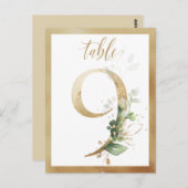 Greenery Foliage Gold Table Numbers, Tabel 9 Card Briefkaart (Voorkant / Achterkant)