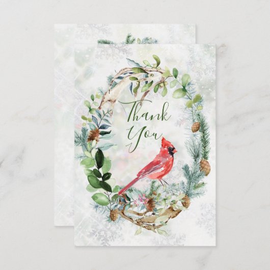 Greenery Foliage, Kardinaal Bird Dank je kaart (Voorkant / Achterkant)