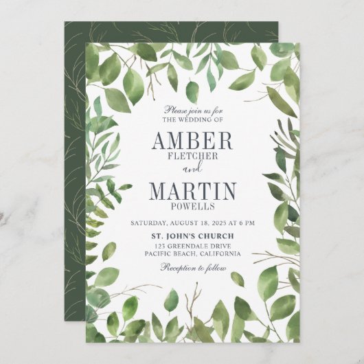 Greenery Foliage Leafy Wedding Kaart (Voorkant / Achterkant)