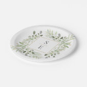Greenery Foliage Monogram Initialen Wedding Papieren Bordje (Gekanteld)