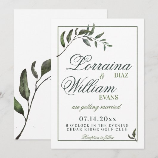 Greenery Foliage Olive Branch Elegant Wedding Kaart (Voorkant / Achterkant)