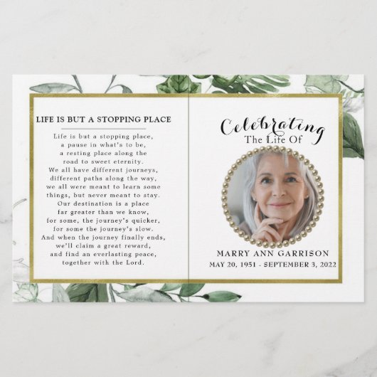 Greenery Foliage Photo Celebration of Life Program (Voorkant)