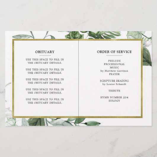 Greenery Foliage Photo Celebration of Life Program (Achterkant)