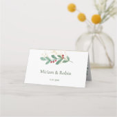 Greenery Foliage Red Berry Place Card (Achterkant)