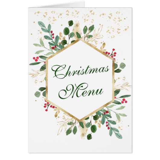 Greenery Foliage Red Berry Wedding Christmas Menu (Devant)