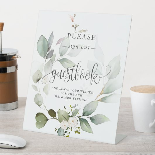 Greenery Foliage Sign Onze Guestbooks Pedestal Sig Reclamebord Met Voetstuk (Insitu)