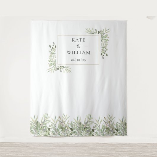 Greenery Foliage Weddenschap Foto Booth Backdrop Wandkleed (Voorkant)
