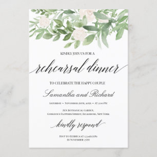 Greenery foliage white roses boho rehearings diner kaart
