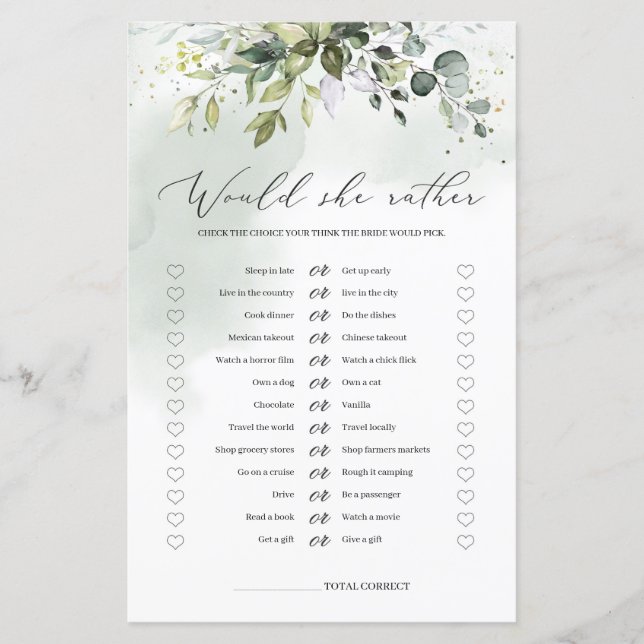 Greenery foliage Zou ze liever een bruid spel will (Voorkant)