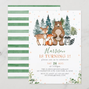 Greenery Forest Woodland Animals 1e verjaardag Kaart