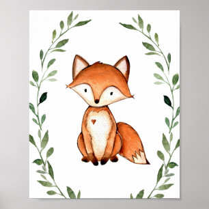 Greenery Fox Woodland Animals Nursery Wall Art Poster