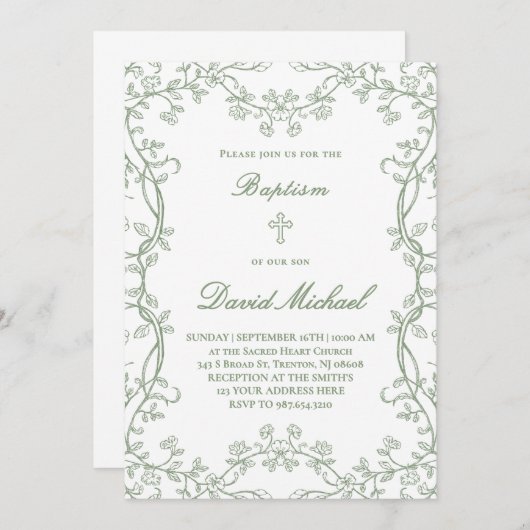 greenery frame Baptism  Kaart (Voorkant / Achterkant)