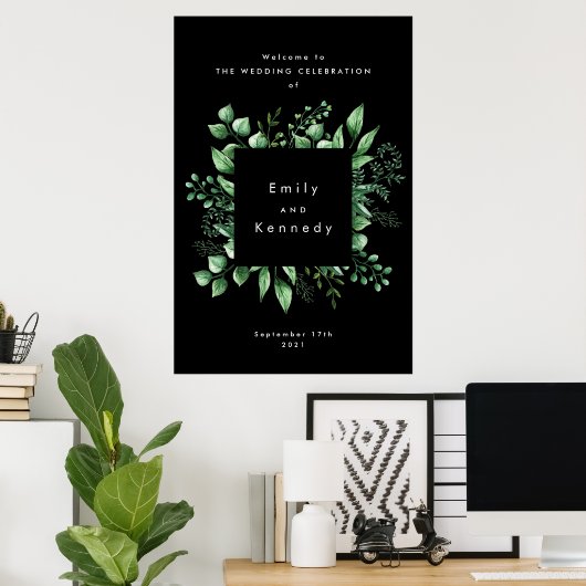 Greenery Fresh Leaf Modern Wedding Welcome Poster (Bureau à domicile)