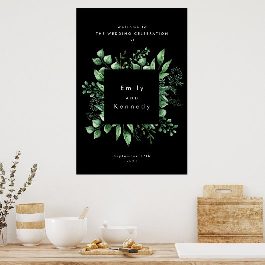 Greenery Fresh Leaf Modern Wedding Welcome Poster (Cuisine)