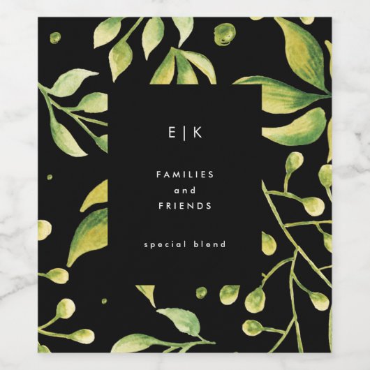 Greenery Fresh Leaf Modern Wedding Wijn Etiket (Enkel label)