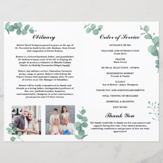 Greenery Funeral Memorial Order of Service Program (Achterkant)