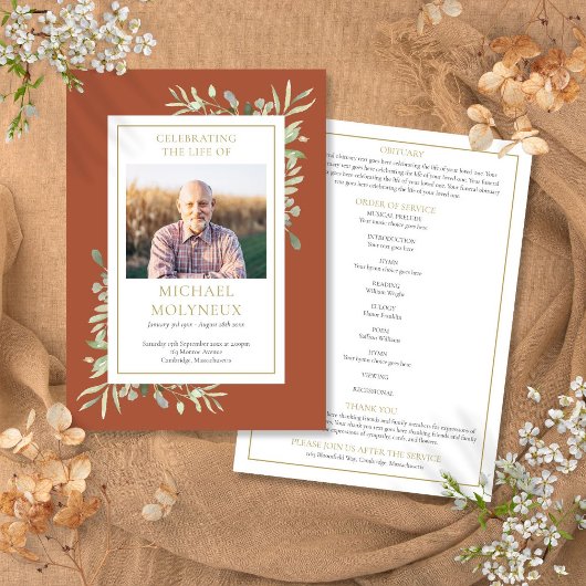 Greenery Funeral Memorial Order of Service Program Programma