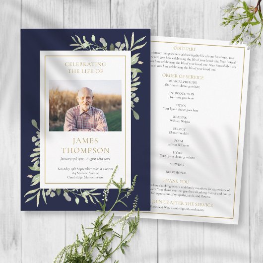 Greenery Funeral Memorial Order of Service Program Programma