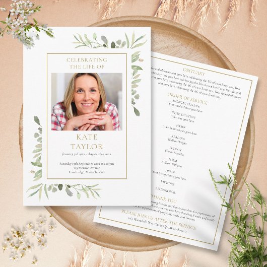 Greenery Funeral Memorial Order of Service Program Programma